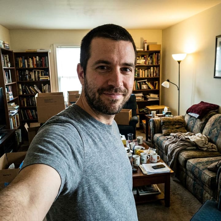 A casual phone selfie used as the input